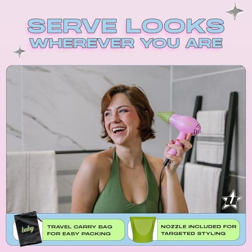 Travel Hair Dryer – Lightweight, Portable Dual Voltage Mini Blow Dryer for Women and Men with Foldable Handle, and Nozzle for Targeted Styling - Works on Short and Long Hair 5