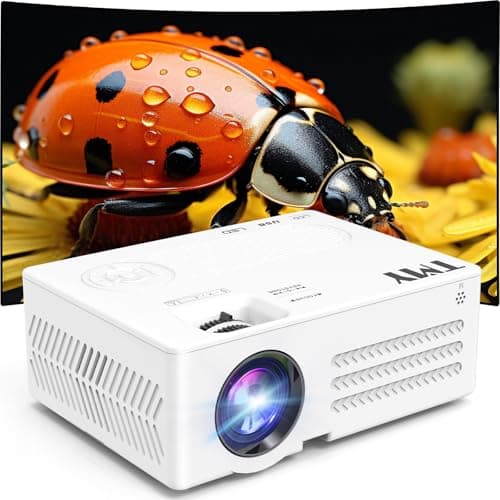TMY Native 1080P Projector with WiFi and Bluetooth, Outdoor Movie Projector with Sreen, Compatible with Smartphone, HDMI, USB, PC, DVD, Fire Stick, PS5 for Home, Bedroom, Outdoor Use, white