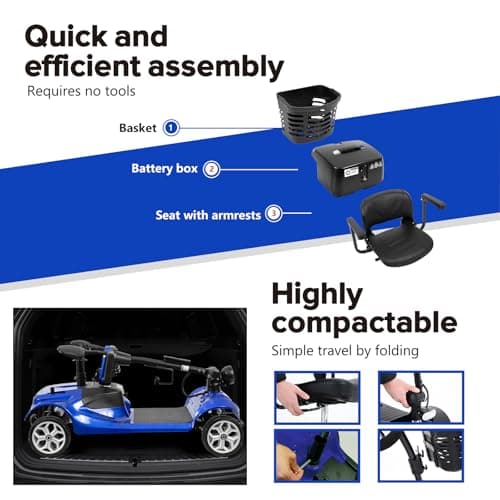 4 Wheel Compact Mobility Scooter for Seniors and Adults,Foldable Electric Scooter, Heavy Duty Travel Model with Lights, Basket, and Long-Lasting Battery 5