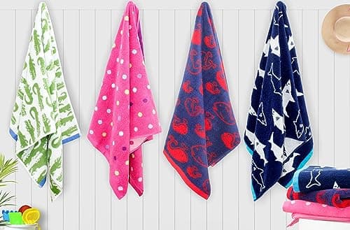 ORIGINAL KIDS 6 Piece Towel Set - Bath Time Sugar & Spice - 2 Towels, 2 Hand Towels, 2 Washcloths - 100% Cotton Jacquard Soft Absorbent Pool Beach Towel Gift - Pink Multicolor 7