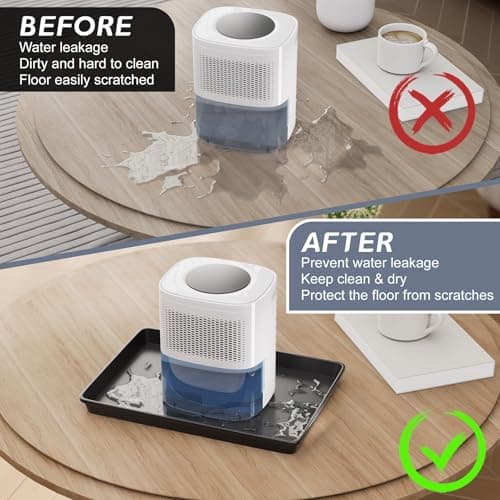 Flamorrow Dehumidifier Mat, Hard Plastic Drip Pan for Home and Basement Dehumidifiers, Dehumidifier Tray with Raised Edge for Leaks, Prevents Water from Pooling Underneath, Black, 13"x9" 5