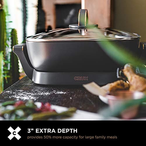 Crux Extra Deep Nonstick Scratch Resistant Electric Skillet with Removeable Temperature Probe, 12" x 12", silver (14620) 6