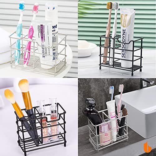 Urbanstrive 304 Stainless Steel Bathroom Toothbrush Holder Toothpaste Holder Stand Bathroom Accessories Organizer (Black, Small) 7