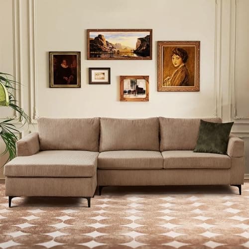 XIZZI 96" Corduroy Sectional Sofa Couches for Living Room,Camel L Shaped Sofa Couch with Reversible Chaise,Comfy 3 Seat Reversible Sofa for Bedroom Office Apartment Convertible Couch (Camel)