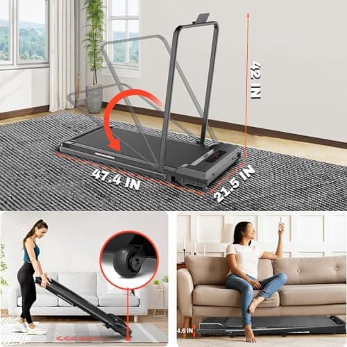 Walking Pad Treadmill, Foldable Treadmills with Handle Bar, 2.5HP Portable Folding Treadmill with Remote Control, 2 in 1 Under Desk Treadmills for Home Office, Small Walking Pad 6