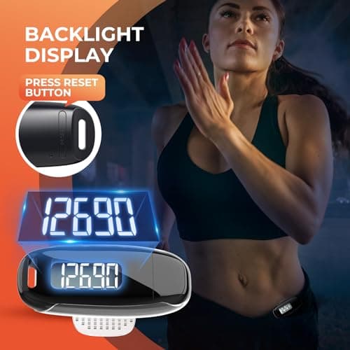 KONTYNU 3D Pedometer for Walking, Simple Walking Step Counter with Removable Clip and Strap, USB Rechargeable Step Tracker with Backlight, Accurate Step Counter for Men Women Kids Seniors black 5