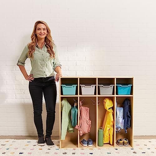 ECR4Kids Streamline 4-Section Toddler Coat Locker with Cubby Storage, Kids Furniture, Natural 9