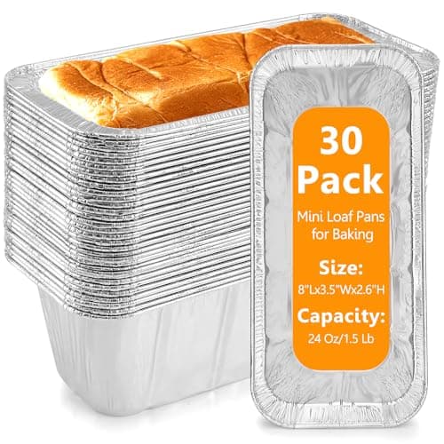 Sageme Mini Loaf Pans 1Lb 30-Pack,Aluminum Foil Heavy Duty Disposable Bread Baking Pan Bread Tins for Baking Cakes, Breads,Meatloafs Size-8"x 3.5" x 2.5" (30 Packs)