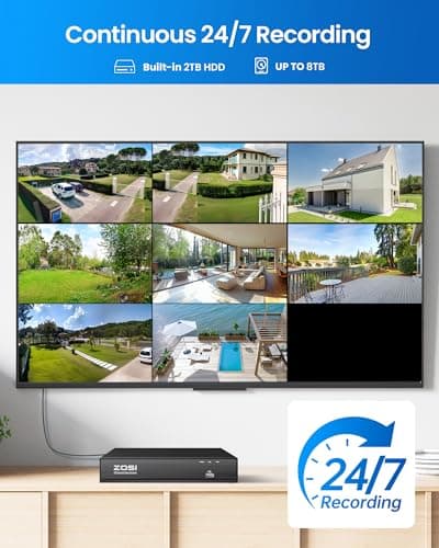 ZOSI 4K 8CH PoE Security Camera System (16CH Expandable), H.265+ 8CH NVR with 2TB HDD for 24/7 Record, 4 x 8MP PoE IP Cameras Outdoor Indoor, Human Detection, One-Way Audio, 100ft IR Night Vision 8