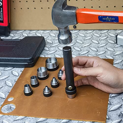 NEIKO 02614A Interchangeable Large Hollow Hole Punch Tool Set, 10 Piece, Gasket Maker, Heavy Duty Gasket Punch Set, Includes Hole Puncher Tool Carrying Case, Leather Punch Set 8
