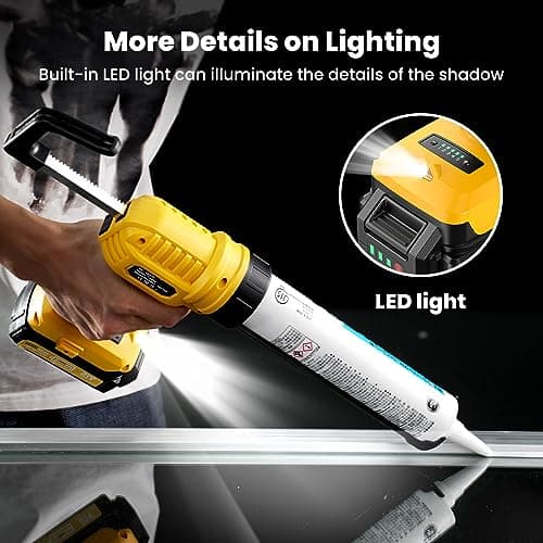TaskStar Cordless Caulking Gun,5 Adjustable Speed Electric Caulk Gun with 2000mAh Battery & Charger, LED Light and Cutting Tool,lightweight Dripless for Bathroom Balcony Doors 5