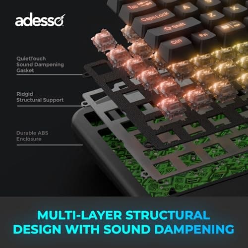 Adesso EasyTouch 1500 Ergonomic Mechanical Keyboard with Cherry Red Switches Wired Wireless Bluetooth RGB Illuminated Multi OS for Mac VIA Programmable with Copilot AI Hotkey 7