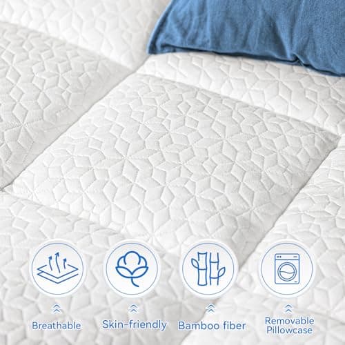 Dual Layer Memory Foam Mattress Topper - AprLeaf 3 Inch Pillow Top Mattress Topper, 2 Inch Cooling Gel Memory Foam and 1 Inch Pillow-Top Cover for Medium Support Relief Back Pain (Queen, White) 5