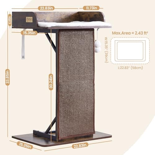 Modern Wood Cat Tree Tower for Indoor Large Cats, 33.8-Inch Tall Wooden Cat Trees with Big Perch Bed, Cat Scratching Pads, Washable Removable Cushions and Scratching Mat, Cat Furniture, Rustic Brown 9