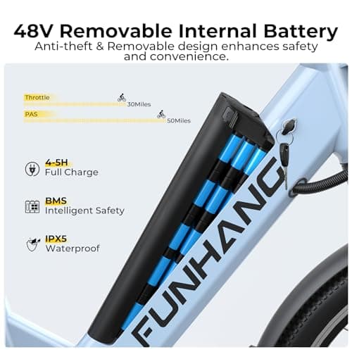 Funhang Electric Bike for Adults, 1000W Peak Ebike, 50Miles 21.7MPH Step Thru Electric Bicycle, 26" Commuter E Bikes with 48V Built-in Removable Battery, Adjustable Stem, 7-Speed, UL 2849 Certified 2