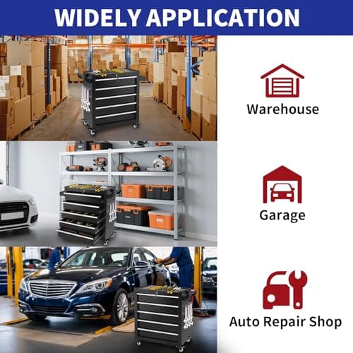 Barphygo Rolling Tool Chest, 5 Drawers Metal Tool Box with Wheels Garage Storage Cabinets Locking Tools Drawer Organization Workbench Toolbox for Repair Shop, Workshop & Warehouse 6