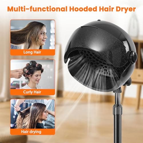Takeashine Hooded Hair Dryer, 1500W Ionic Standing Dryer with Time Setting, Touch Controls, 3 Temperature Settings, Height Adjustable for Salon and Home Use, Black 5