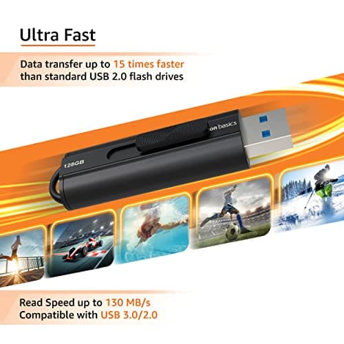 Amazon Basics 128 GB Ultra Fast USB 3.1 Flash Drive, Retractable, High-Speed Data Transfer Storage Device, Black 3