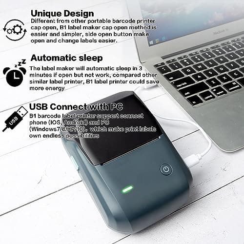 LMASBLTER B1 Label Makers - Barcode Label Printer Bluetooth Portable Thermal Printer for Small Business, Address, Logo, Clothing, Jewelry, Retail, Mailing, Sticker Printer for Phones & PC, Black 9