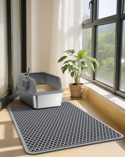 Powools 27" x 19" Cat Litter Mat - Ultra-Large Litter Box Mat with Double Layers, Urine-Proof and Non-Slip Litter Trapping Mat, Easy to Clean Kitty Litter Mats for Floor, Scatter Control, Grey 8