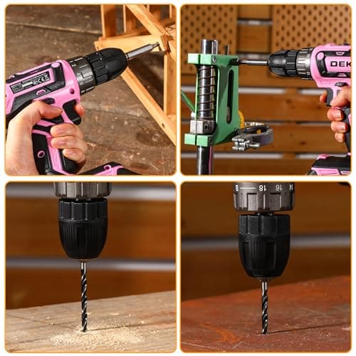 Power Drill Cordless: DEKOPRO Pink Cordless Drill 20V Electric Power Drill Set Tool for Women Drills with Battery and Charger 20 Volt Drills Driver Kit 8