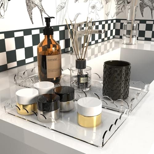 Starry 2 Pack Acrylic Scalloped Tray Clear Acrylic Bathroom Vanity Tray for Bathroom Counter Living Room Decor Organizing Soap Perfume Makeup (Large: 11" L x 5" W + Middle: 8" L x 4" W) 5