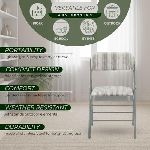 Amazing for less Pack of 2 (Fabric/Vinyl) Steel Frame Metal Foam Padded Folding Chairs (Black, Gray, White) (2-Pack - Fabric White) 8