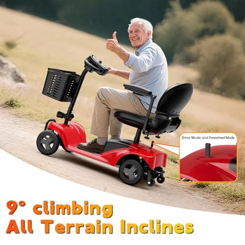 Four-Wheel Electric Mobility Scooter, Foldable Mobility Scooter, with a Load Capacity of 300 pounds, Suitable for Adults and The Elderly, Equipped with LED Lights (red) 5