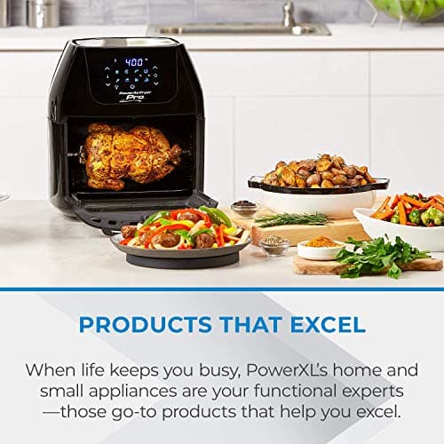 PowerXL Air Fryer Pro, Crisp, Cook, Rotisserie, Dehydrate; 7-in-1 Cooking Features; Deluxe Air Frying Accessories; 3 Recipe Books (6 Qt, Black) 8