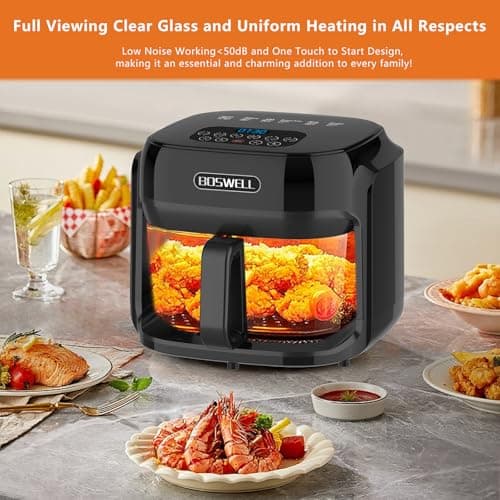 BOSWELL Glass Air Fryer, 7.5QT with Transparent Fry Bowl, Circulating Heating, Temperature Control, Air Fryer Roast, Dishwasher Safe 6
