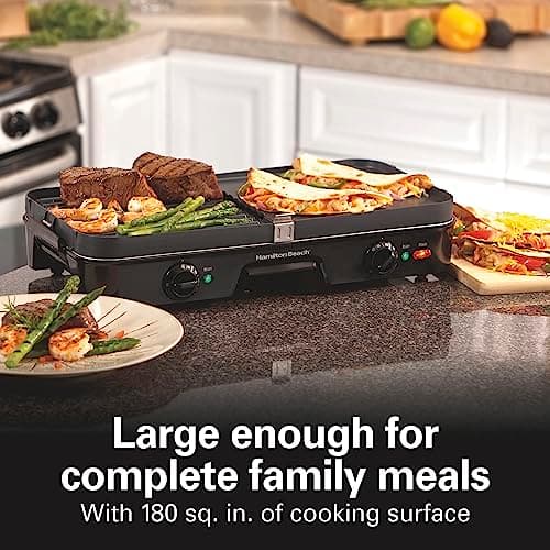 Hamilton Beach 3-in-1 Electric Indoor Grill + Griddle, 8-Serving, Reversible Nonstick Plates, 2 Cooking Zones with Adjustable Temperature (38546), Black 5
