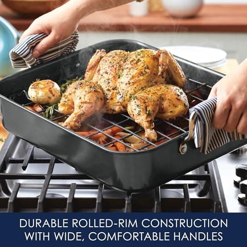 Rachael Ray Bakeware Nonstick Roaster/Roasting Pan with Reversible Rack, 16.5 Inch x 13.5 Inch, Gray 8