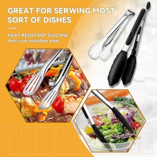 Serving Utensils Set for Partie, Silver Stainless Steel Metal Serveware Large Serving Spoons, Slotted Spoons, Forks, Tongs, Soup and Skimmer Spoon, Cake Server for Buffet, Catering, Entertaining 15pcs 5