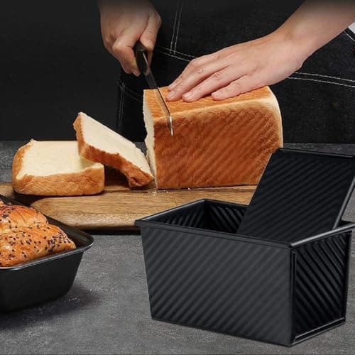 Findful 2 Pack Pullman Loaf Pan with Lid - 1 lb/0.5 lb dough capacity 2size - for loaf pans for homemade Sandwich - Non-Stick Carbon Steel Bread Baking Pan - Easy to clean slide off - Black 5