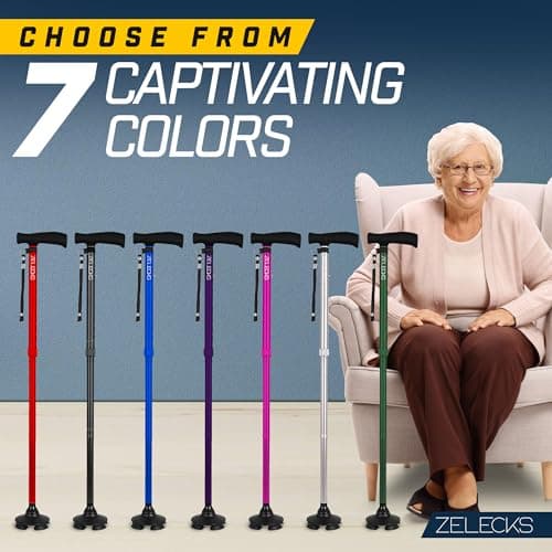 ZELECKS Walking Cane for Women & Men - Self Standing Adjustable Folding Cane with T Handle and 360 Pivot Base - Lightweight Foldable Walking Stick for Seniors - Collapsible Cane for Walking 9
