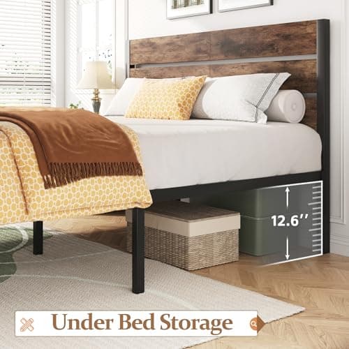 Lifezone Queen Bed Frame with Headboard and Footboard, Metal Queen Bed Frame with Under-Bed Storage, All-Metal Support System, No Box Spring Needed, Easily Assemble, Country Brown 5