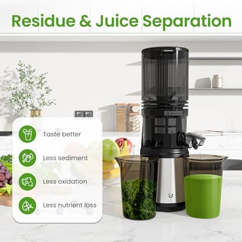 Masticating Juicer Machines, 5.3" Inch Feeding Chute Supports Whole Fruits and Vegetables，350W Slow Cold Press Juicer，Easy to Clean,Grey 7