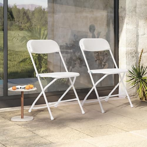 Real Relax 1 Pack Plastic Folding Chair, Portable Commercial Chair, 350 LB Capacity Premium Plastic Folding Chairs, Stackable Folding Chair with Steel Frame, Lightweight Folding Chairs White 6