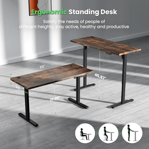 SIAGO Electric Standing Desk Adjustable - 55 x 24 Inch Sit Stand up Desk with Cable Management - 3 Memory Preset Adjustable Height Table 8