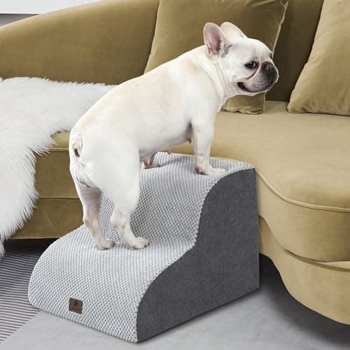 Pettycare Dog Stairs Ramp for High Beds and Couch,Curved Dog Steps for Small Pets, Pet Stairs Non-Slip Balanced Portable Puppy Ramp Indoor, 2 Steps,Grey 7