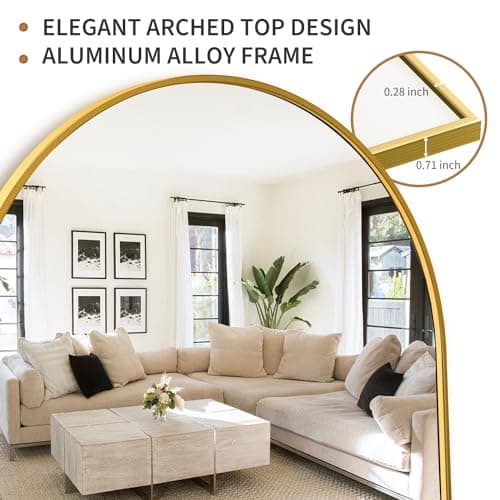Antok Full Length Floor Mirror Arched Standing Mirror with Aluminum Frame - Freestanding Wall Mount Leaning Body Mirror for Bedroom Living Room Entryway, 58" L x 21" W, Gold 8