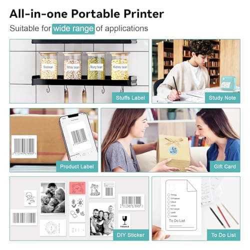 INVISEN Mini Sticker Printer - Bluetooth Portable Thermal Printer, Pocket Label Maker for Study Notes, Pictures, DIY, Label,Receipt Printer Compatible with Android and iOS, normal 5