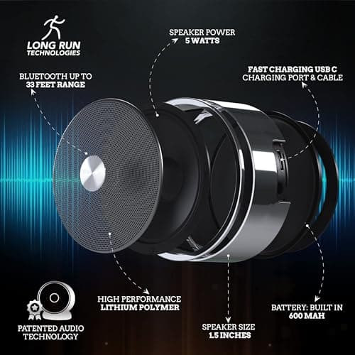 Bluetooth Speaker Set: Wireless Stereo Dual Pairing Portable Twin TWS System With Big Rich Bass Hi-Fi Multi-Room Indoor Outdoor Use Home Deck Pool Work Travel Party Camping Gift Decor Idea (Chrome) 7