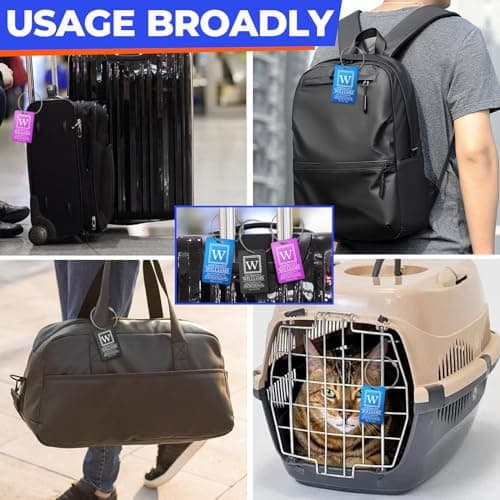 10 PCS Personalized Luggage Tags, Custom Engraved Aluminum Luggage Tags for Family, Metal Luggage Tags for Suitcases, Backpack, Custom Solid Brass Luggage Tag with Strap, Two Sided Engraving (Black) 8