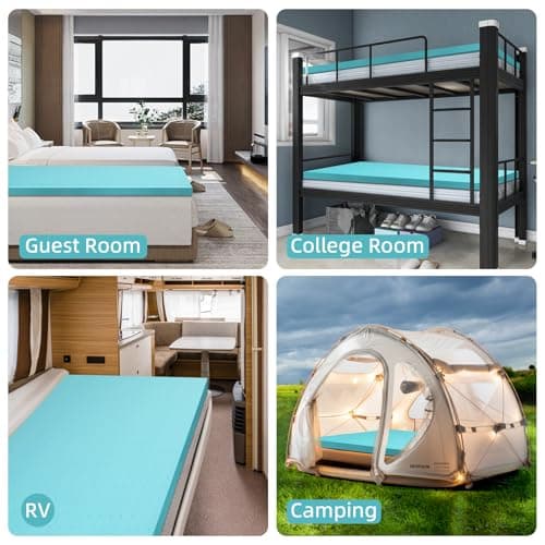 Nelaukoko 3 Inch Twin XL Memory Foam Mattress Topper, XL Twin Mattress Pad for College Dorm, Twin Extra Long XL Mattress Topper Gel Infused Memory Foam Mattress Pad for College Dorm Single Bed 7