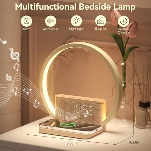 Vivilumens Sunrise Alarm Clock Wireless Charger, 10 White Noise Sound Machine Alarm Clock with 30/60/90 Mins Timer, 3 Levels Touch Night Light Dual Clocks for Heavy Sleeper Bedroom Decor Gifts for Her 8