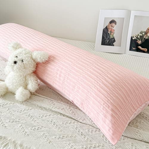 DCSKY Body Pillow Cover，Cooling Body Pillow Pillowcase for Hot Sleepers and Night Sweats, Breathable & Silky Soft Full Long Pillow Case Cover (20x54 Inches，Pink)