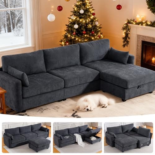 109'' Modular Sectional Sofa, L Shaped Couch with Storage Ottoman, Comfy Cloud Sofa with Deep Seat, 4 Seat Convertible Sectional Couches for Living Room (Gray, Low Legs 1.97")