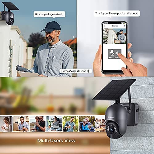 Ctronics 3MP Solar Security Camera Wireless Outdoor WiFi, PTZ Surveillacne Camera Battery-Powered for Home Security, 360° View, LED Light Color Night Vision, PIR Human Detection, 2-Way Audio (Grey) 5