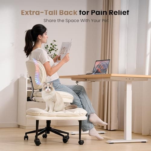 Extra-Wide & Tall Cross-Legged Office Chair – Deeply-Padded Cloud Seat, Ergonomic Back Support, Adjustable Height for ADHD & Meditation, White 5